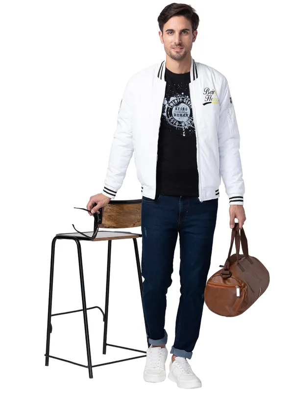 Being Human Regular Fit Men Collared Jackets-White